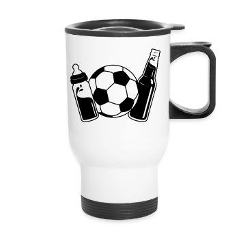 Erster Vatertag Fußball Papa Sohn Baby Flasche - Thermobecher mit Tragegriff - Weiß - Vorne