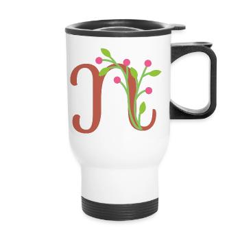Elegant letter 'N' with flowers - Thermal mug with handle - white - Front