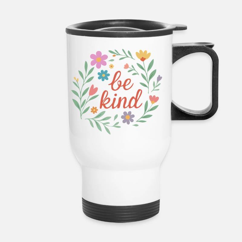 Sei freundlich Blumendesign - Thermobecher mit Tragegriff - Weiß