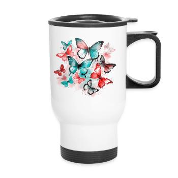 Papillon Coloré Coloré Beau Art Nature - Tasse isotherme avec poignée - blanc - Devant