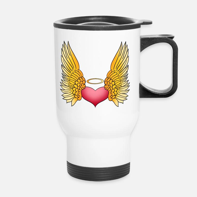 Himmlische Liebe | Herz | Engel | Geschenkidee - Thermobecher mit Tragegriff - Weiß