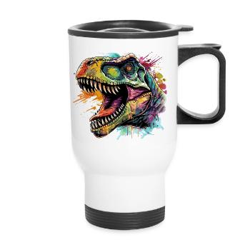 Dino Neon Kunst Design - Thermobecher mit Tragegriff - Weiß - Vorne