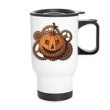 Pumpkin Steampunk Mechanisches Getriebe - Thermobecher mit Tragegriff - Weiß - Vorne