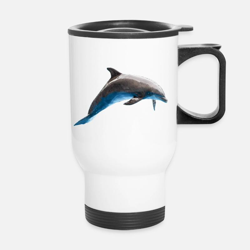 Dolphin Jumping, Fish, Natural - Thermal mug with handle - white