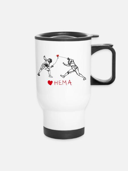 HEMA Fechten, Schwertkampf, Schwertkampf - Thermobecher mit Tragegriff - Weiß