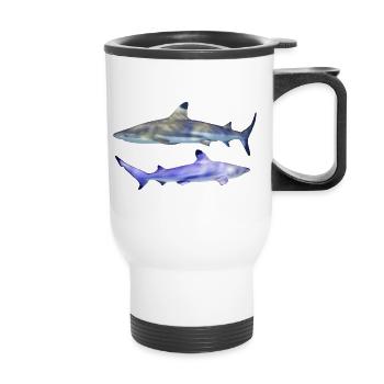 2 requins, petite paire de requins à pointe noire, naturel - Tasse isotherme avec poignée - blanc - Devant