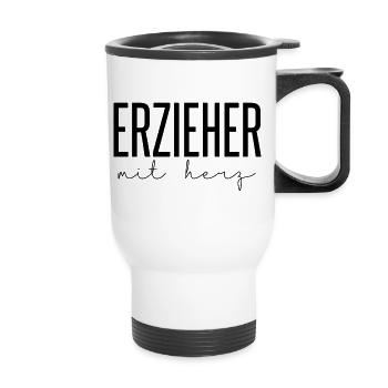 Erzieher mit Herz Erzieherin mit Herz Geschenk Fun - Thermobecher mit Tragegriff - Weiß - Vorne