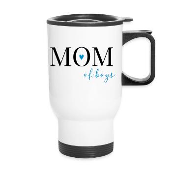 Mom of Boys / Jungsmama / Mama von Jungs - Thermobecher mit Tragegriff - Weiß - Vorne