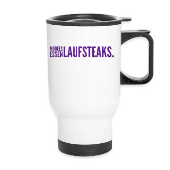 MODELS essen Lauf STEAKS +++ Funny and New Design! - Thermobecher mit Tragegriff - Weiß - Vorne