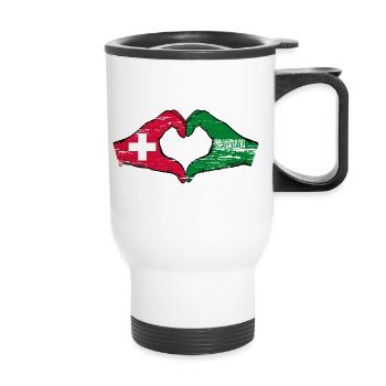 Switzerland Saudi Arabia Flag Hands Heart Shape Used - Thermal mug with handle - white - Front