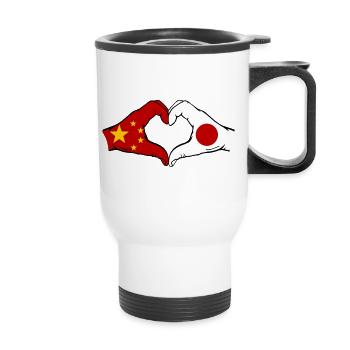 Chine Japon Drapeau Mains Coeur Forme - Tasse isotherme avec poignée - blanc - Devant