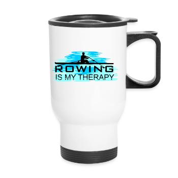 Rudern ist meine Therapie, Rudern, Ruderer - Thermobecher mit Tragegriff - Weiß - Vorne