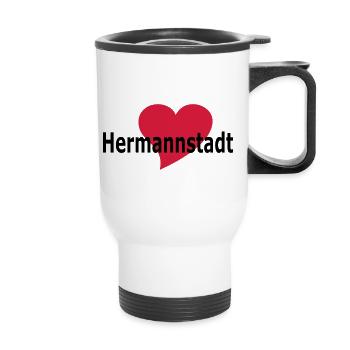 Herz Hermannstadt - Sibiu - Nagyszeben - - Thermobecher mit Tragegriff - Weiß - Vorne