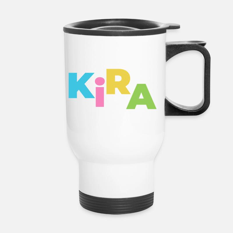 Kira, first name, surname - Thermal mug with handle - white