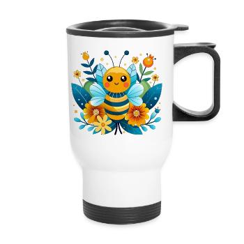 Baby bee gathers pollen - Thermal mug with handle - white - Front