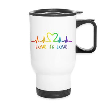 LGBT Love Regenbogen Herzschlag - Thermobecher mit Tragegriff - Weiß - Vorne