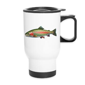 Forelle Angeln Regenbogenforelle Fliegenfischen - Thermobecher mit Tragegriff - Weiß - Vorne