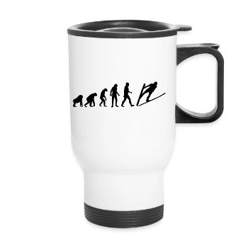 Skispringen Evolution Skispringer Geschenk lustig - Thermobecher mit Tragegriff - Weiß - Vorne
