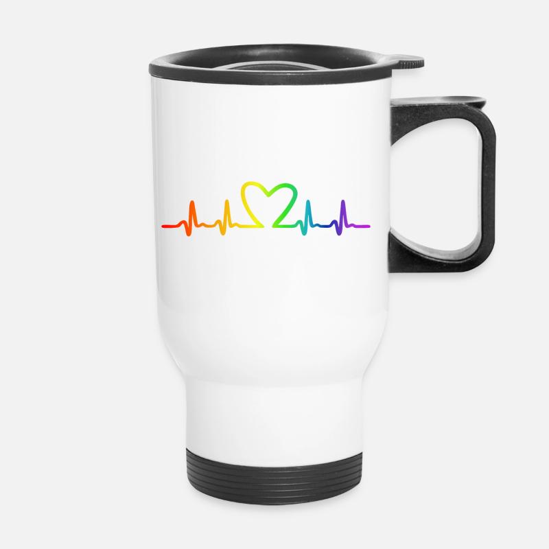 LGBT Regenbogen Herzschlag - Thermobecher mit Tragegriff - Weiß