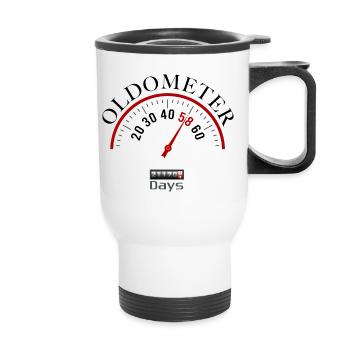 Oldometer 58. Geburtstag - Thermobecher mit Tragegriff - Weiß - Vorne