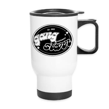 Black and White Retro Y2k Streetwear Apparel - Thermal mug with handle - white - Front