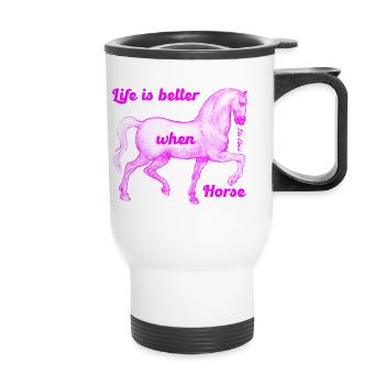 La vie est meilleure quand Cheval - Rose - Da Vinci - Tasse isotherme avec poignée - blanc - Devant