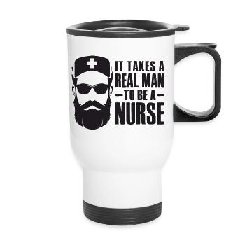 Il faut un vrai homme pour être infirmier - Tasse isotherme avec poignée - blanc - Devant