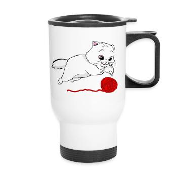 Un chat et une boule de fil - Tasse isotherme avec poignée - blanc - Devant