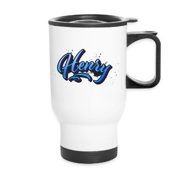 Henry First Name Name Name Tag Splash Graffiti - Thermal mug with handle - white - Front