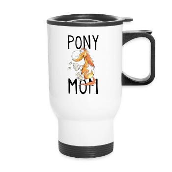 Pony Mom - Ponys - Pferd - Pferde - Fuchs - Comic - Thermobecher mit Tragegriff - Weiß - Vorne