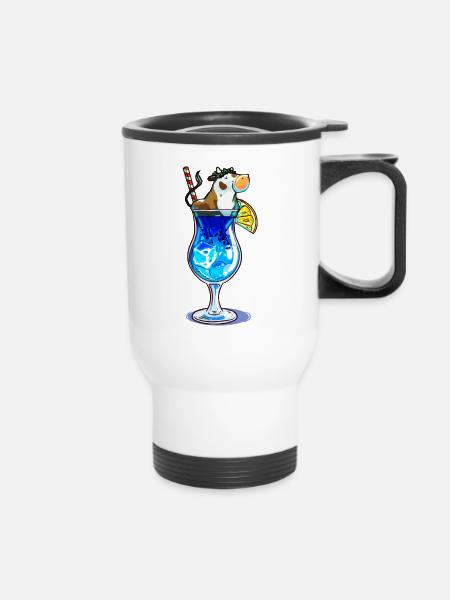 Kuh + Blue Lagoon = Moo Lagoon - Thermobecher mit Tragegriff - Weiß
