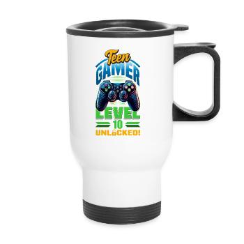 Funny Gamer 10th Birthday Boy Teen Gamer Level 10 - Thermal mug with handle - white - Front