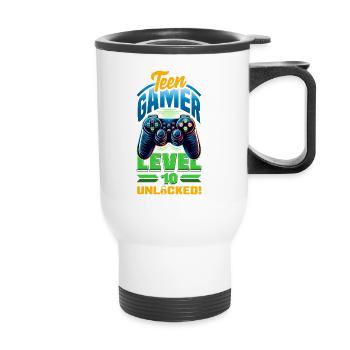 Funny Gamer 10th Birthday Boy Teen Gamer Level 10 - Thermal mug with handle - white - Front