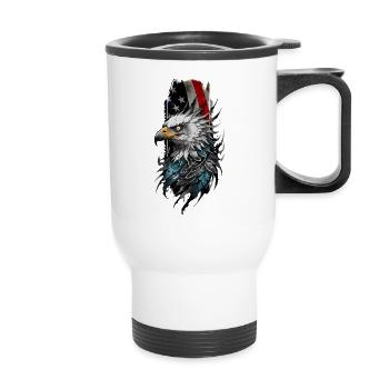 Patriotic Pride: Bald Eagle Head Against American - Thermal mug with handle - white - Front