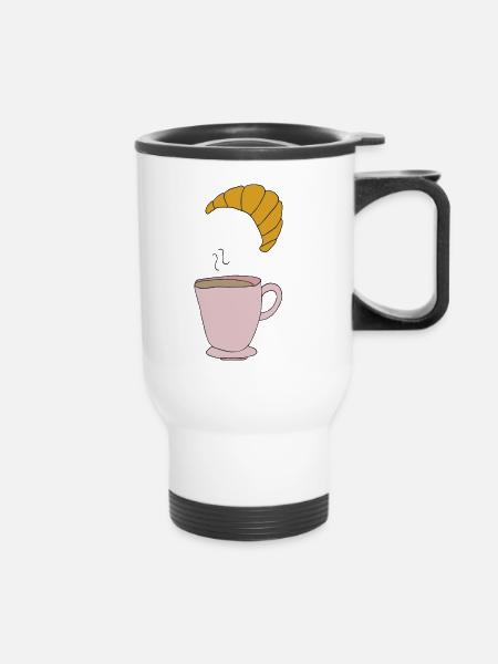 kaffee und croissant - Thermobecher mit Tragegriff - Weiß