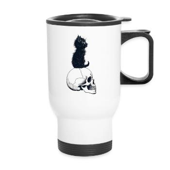 Chaton mignon assis sur un crâne - Tasse isotherme avec poignée - blanc - Devant