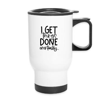 CREATE, GET DONE, GET WORK DONE, TOMORROW, MOTIVE - Thermal mug with handle - white - Front