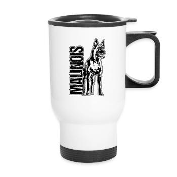 MALINOIS Portrait Hund Hunde Wilsigns - Thermobecher mit Tragegriff - Weiß - Vorne
