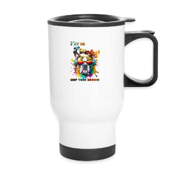 I'm so Funky. keep your groove. Bouledogue - Tasse isotherme avec poignée - blanc - Devant