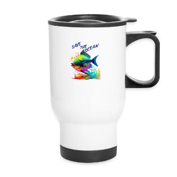 Save the Ocean. Poisson coloré - Tasse isotherme avec poignée - blanc - Devant