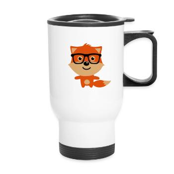 Cute & Funny Hipster Baby fox with nerd glasses - Thermal mug with handle - white - Front