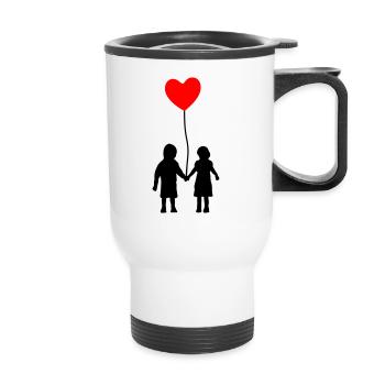 Enfants avec cœur - Balloon, Be my valentine - Tasse isotherme avec poignée - blanc - Devant