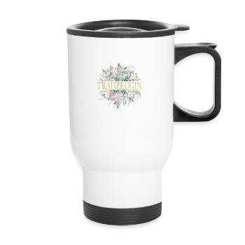 TEAM BRAUT! Frühling Floral personalisierbar - Thermobecher mit Tragegriff - Weiß - Vorne