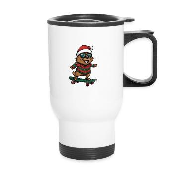 Beaver Christmas Funny - Thermal mug with handle - white - Front