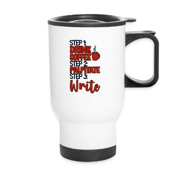Step 1 Drink Coffee Step 2 Palpitate Step 3 Write4 - Thermobecher mit Tragegriff - Weiß - Vorne