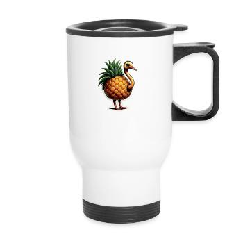 Vogelstrauß Ostrich in Ananas - Thermobecher mit Tragegriff - Weiß - Vorne