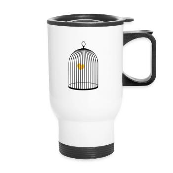 coeur volant avec des ailes prises en cage - Tasse isotherme avec poignée - blanc - Devant