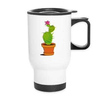 Kaktus mit einer Blüte - Thermobecher mit Tragegriff - Weiß - Vorne