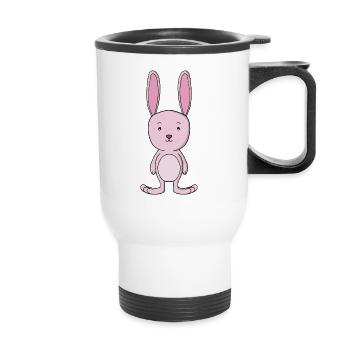 Pastel Pink Bunny Cartoon Character - Thermal mug with handle - white - Front