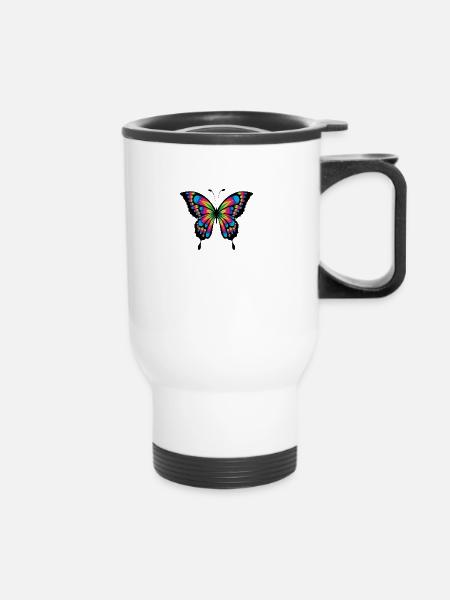Schmetterling bunt - Thermobecher mit Tragegriff - Weiß